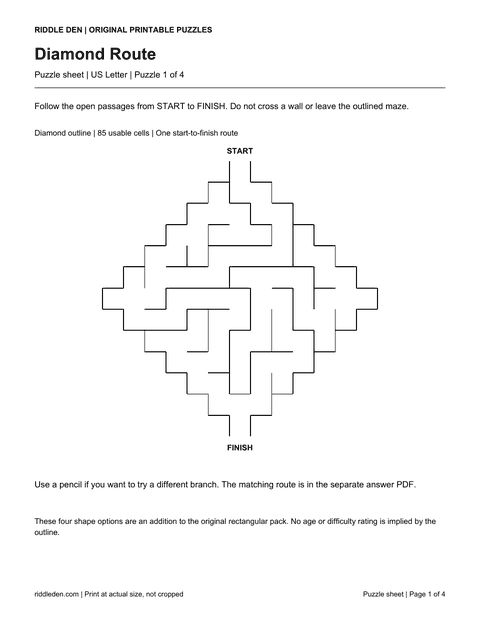 First shaped maze worksheet preview. Open the PDF for full size.