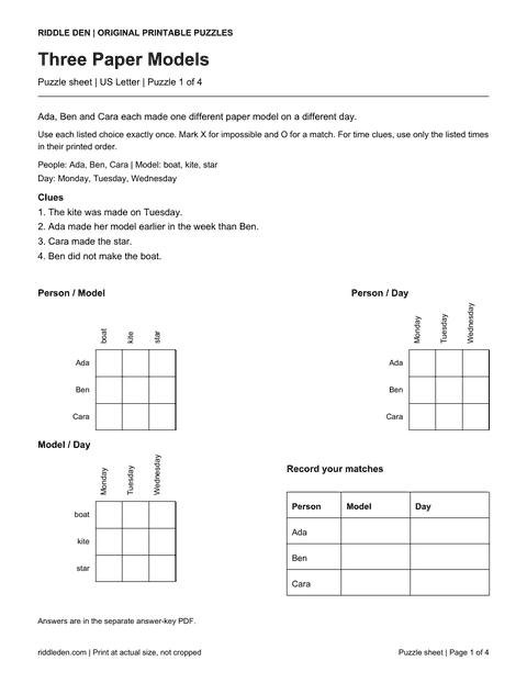 First 3-by-3 logic starter worksheet preview. Open the PDF for full size.