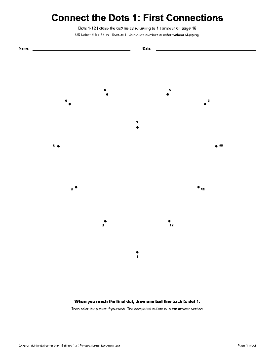 Actual printable US Letter page 1: Connect the Dots 1: First Connections