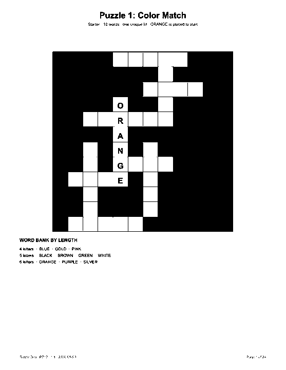 Actual printable US Letter page 1: Puzzle 1: Color Match
