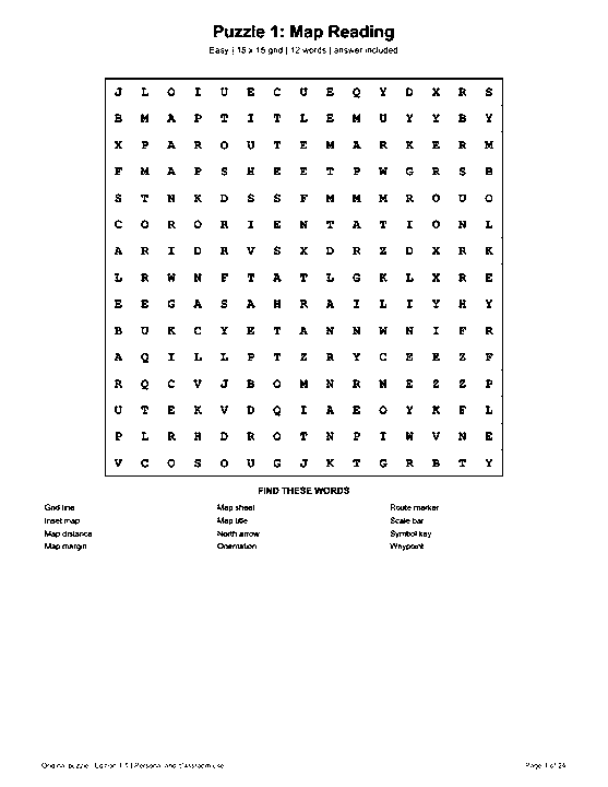 Actual printable US Letter page 1: Puzzle 1: Map Reading