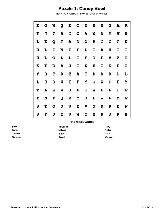 Actual printable US Letter page 1: Puzzle 1: Candy Bowl