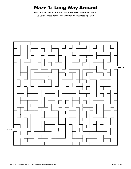 Actual printable US Letter page 1: Maze 1: Long Way Around