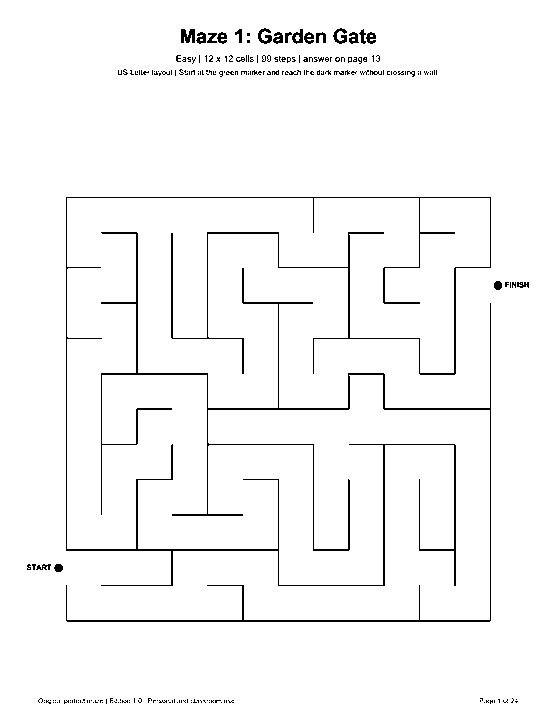 Actual printable US Letter page 1: Maze 1: Garden Gate