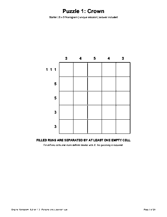 Actual printable US Letter page 1: Puzzle 1: Crown