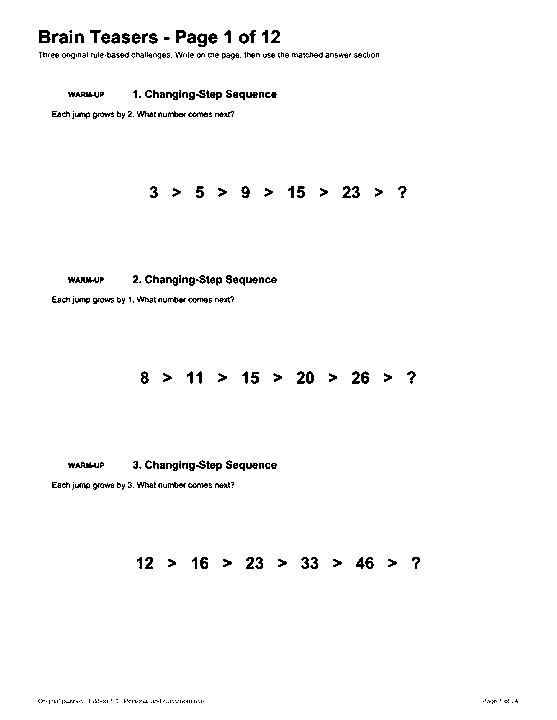 Actual printable US Letter page 1: Brain Teasers - Page 1 of 12