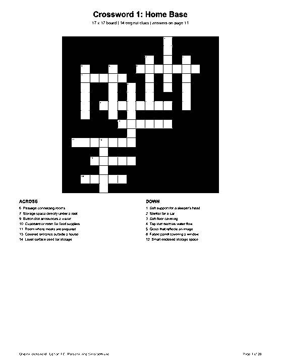 Actual printable US Letter page 1: Crossword 1: Home Base