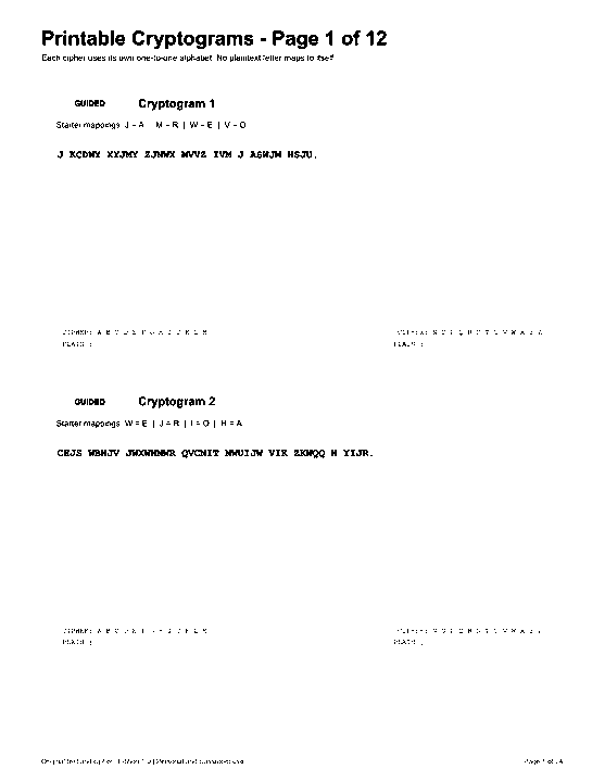 Actual printable US Letter page 1: Printable Cryptograms - Page 1 of 12