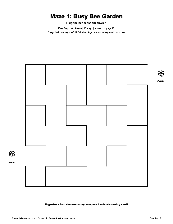 Actual printable US Letter page 1: Maze 1: Busy Bee Garden